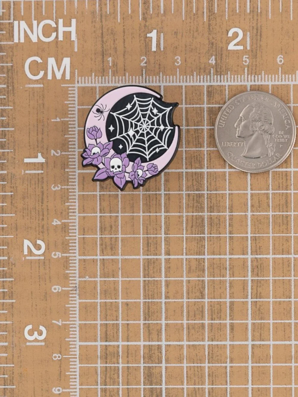 Pastel Gothic Moon Spiderweb Skull Floral Enamel Pin